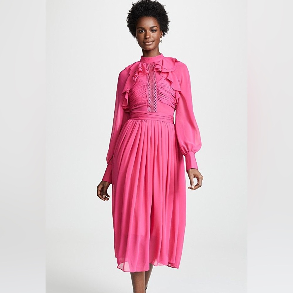 Self-Portrait Vibrant Pink Long Sleeve Dress